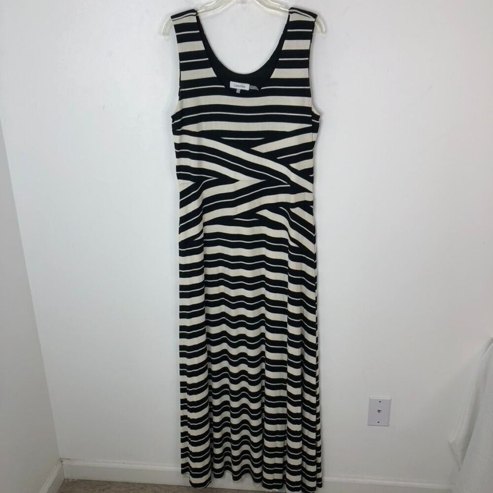 Calvin Klein Womens Maxi Sheath Dress Black & White Striped Size XL - Picture 3 of 13